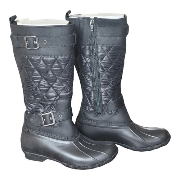 Sperry Saltwater Tall Black Quilted Buckle Zip Riding Boots Women's US‎ 6.5 - Picture 1 of 9